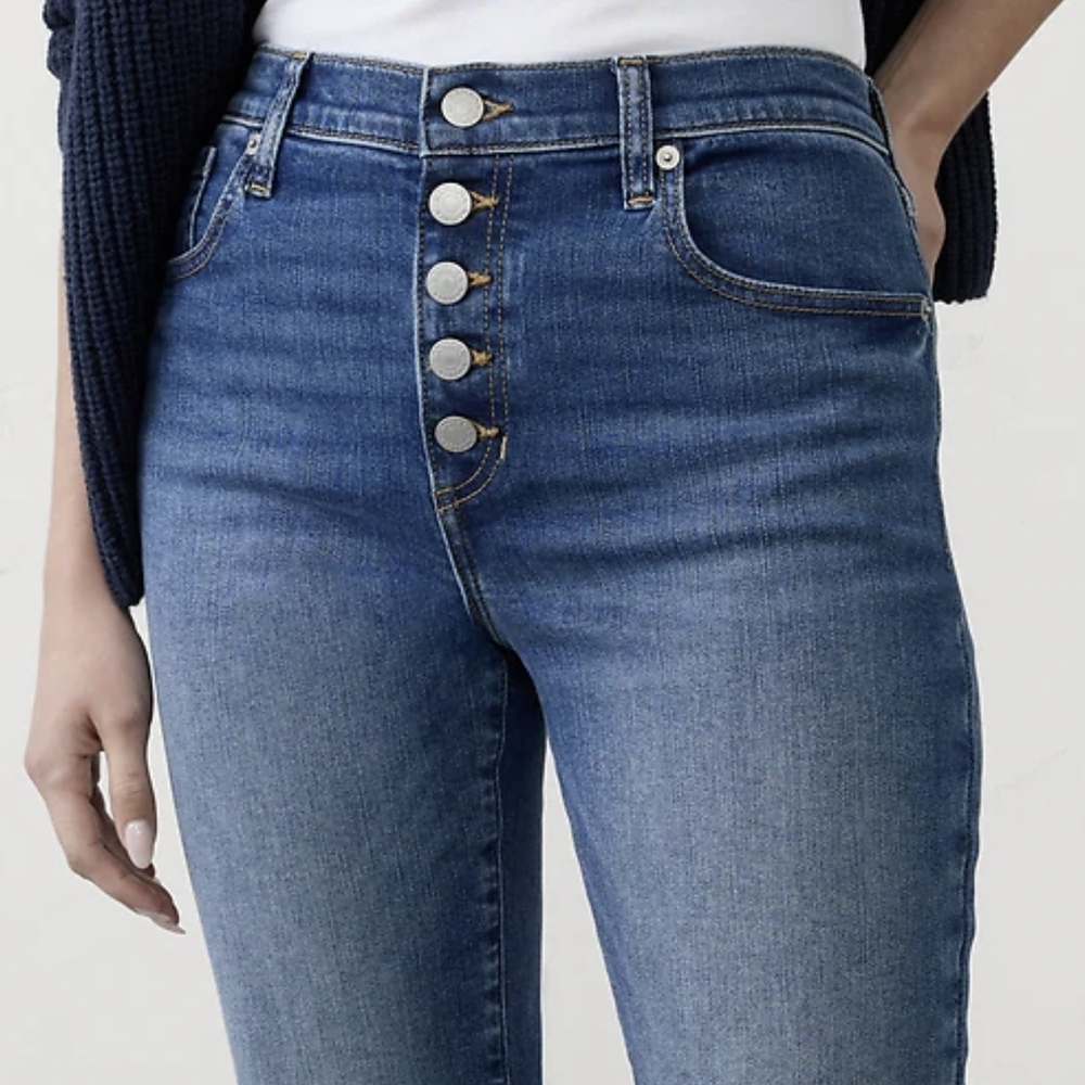 Express Slim High Rise  Blue Women's Jeans buttoned  Size 6S - Picture 3 of 16